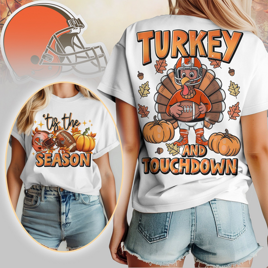 CLE Premium NFL Turkey and Touchdown Women's Shirt DDT NTL