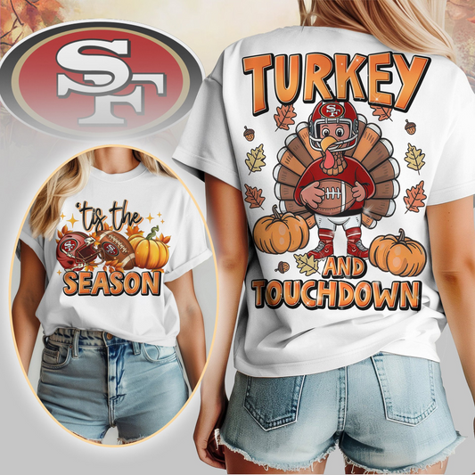 SF49 Premium NFL Turkey and Touchdown Women's Shirt DDT NTL