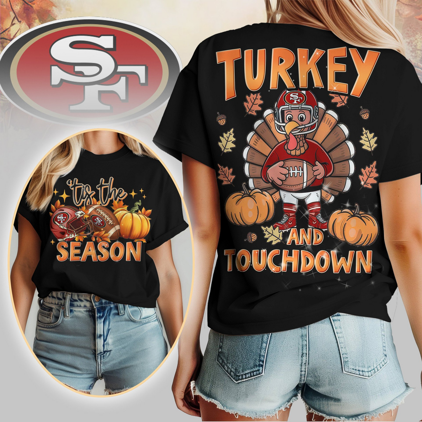 SF49 Premium NFL Turkey and Touchdown Women's Shirt DDT NTL