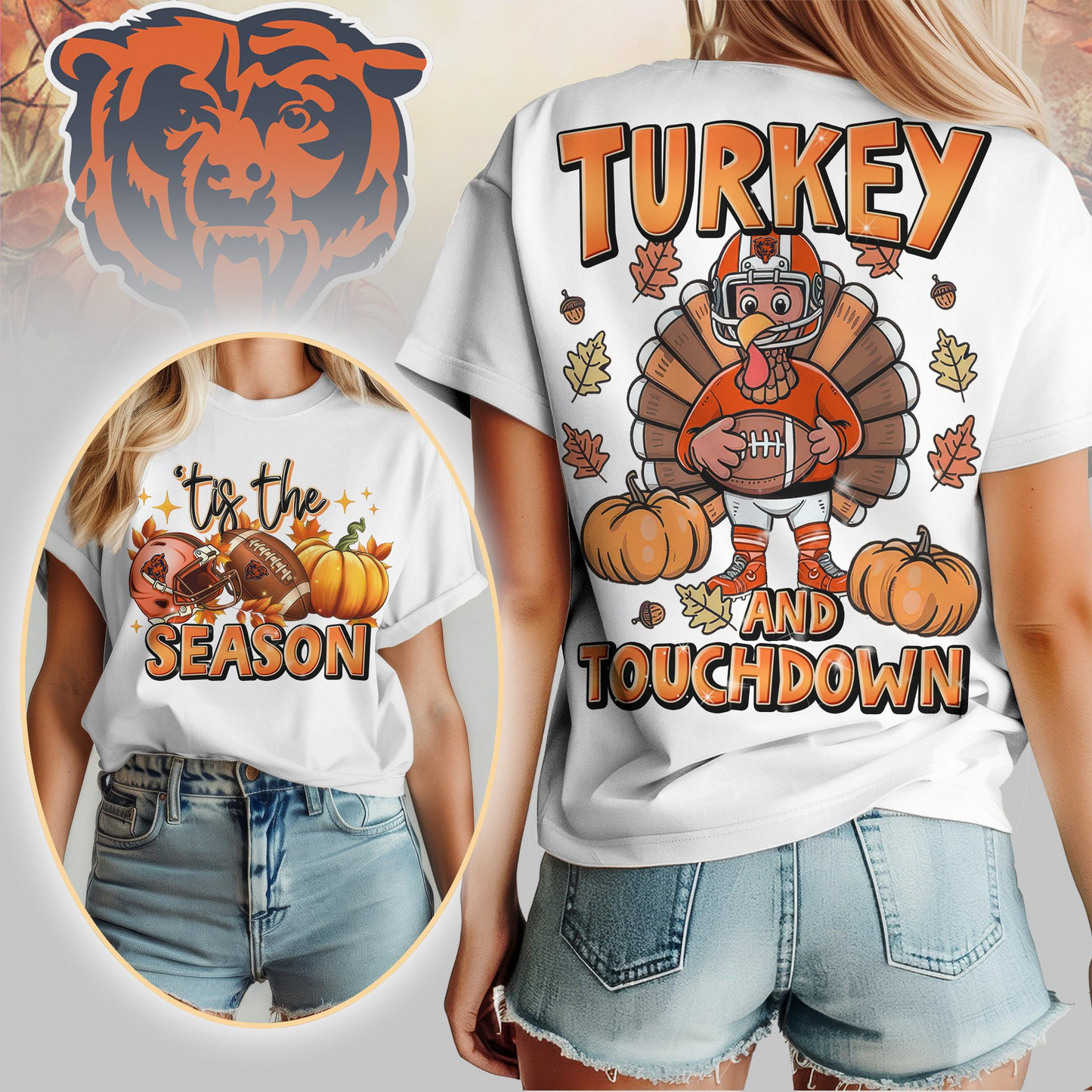 CHI Premium NFL Turkey and Touchdown Women's Shirt DDT NTL