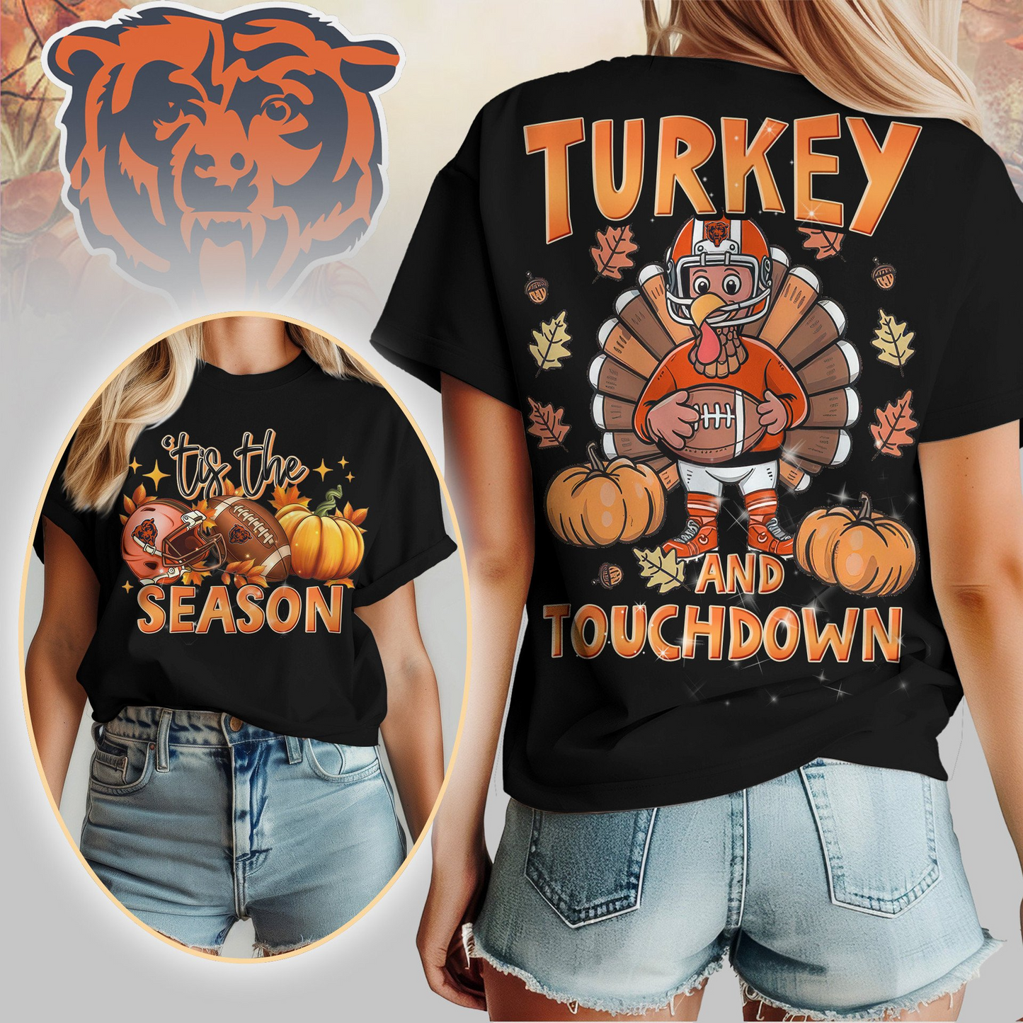 CHI Premium NFL Turkey and Touchdown Women's Shirt DDT NTL