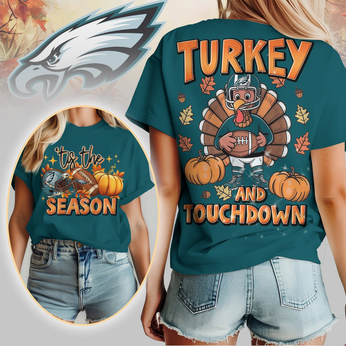 PE Premium NFL Turkey and Touchdown Women's Shirt DDT NTL
