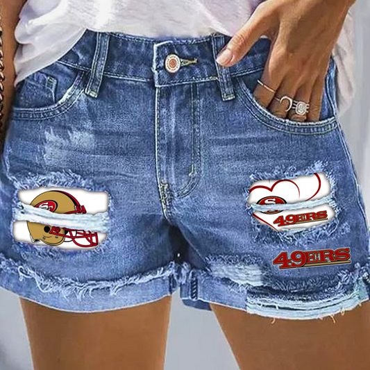 San Francisco 49ers Rip Print Fashion Denim Shorts DatND DVT