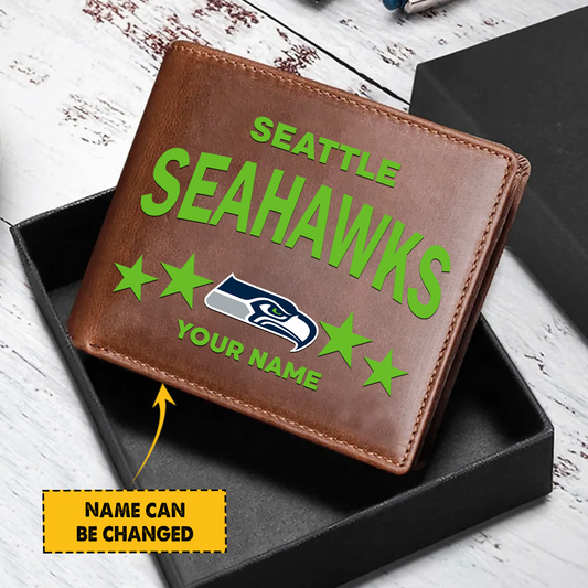 SEA Football Leather Man Black Brown Wallet Personalized Any Name DATND TANTD