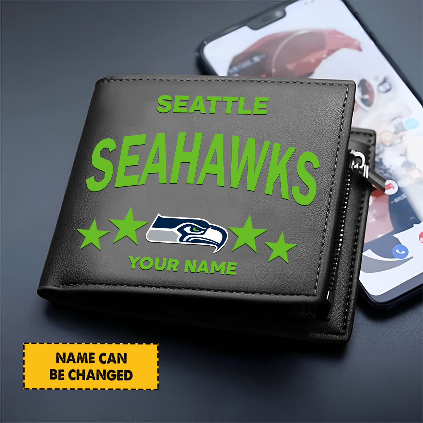 SEA Football Leather Man Black Brown Wallet Personalized Any Name DATND TANTD