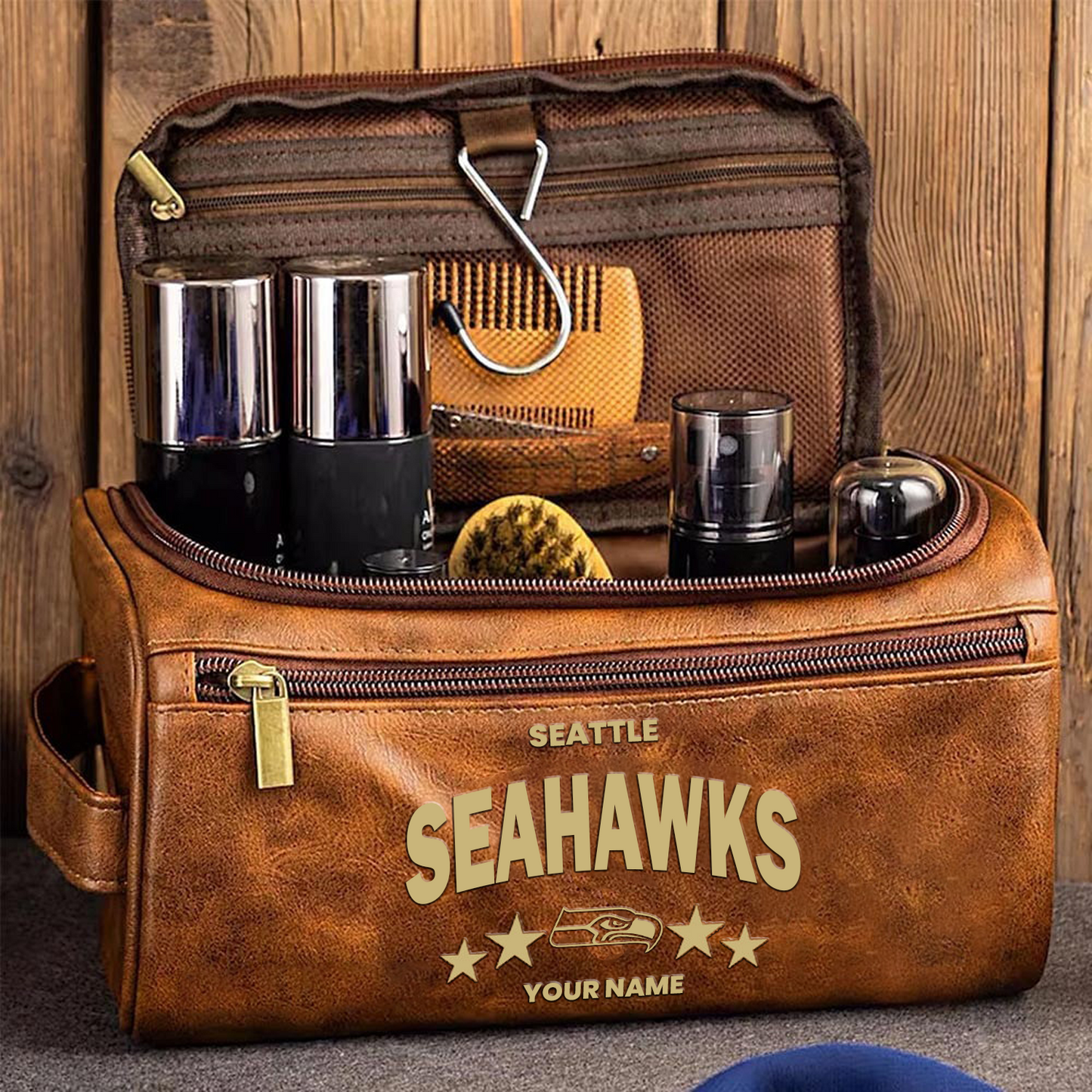 SEA Football Men Leather Toiletry Bag Custom Any Name DATND TANTD