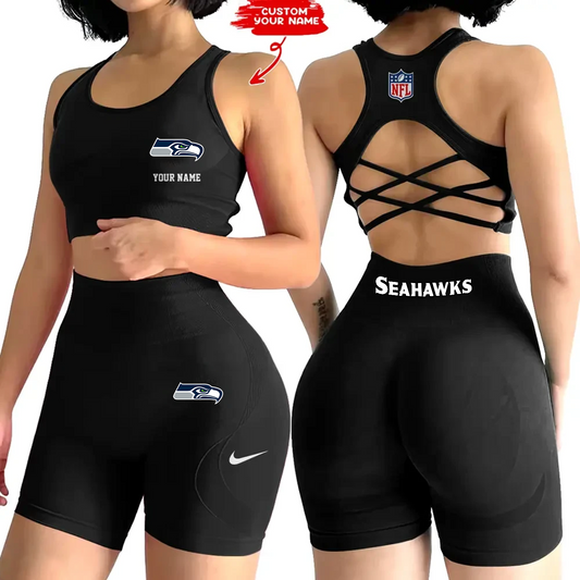 SEA x NFL 2-PCS Women's Seamless Yoga Set Sexy Sport Bra High Waist Sports Shorts DATND TANTD