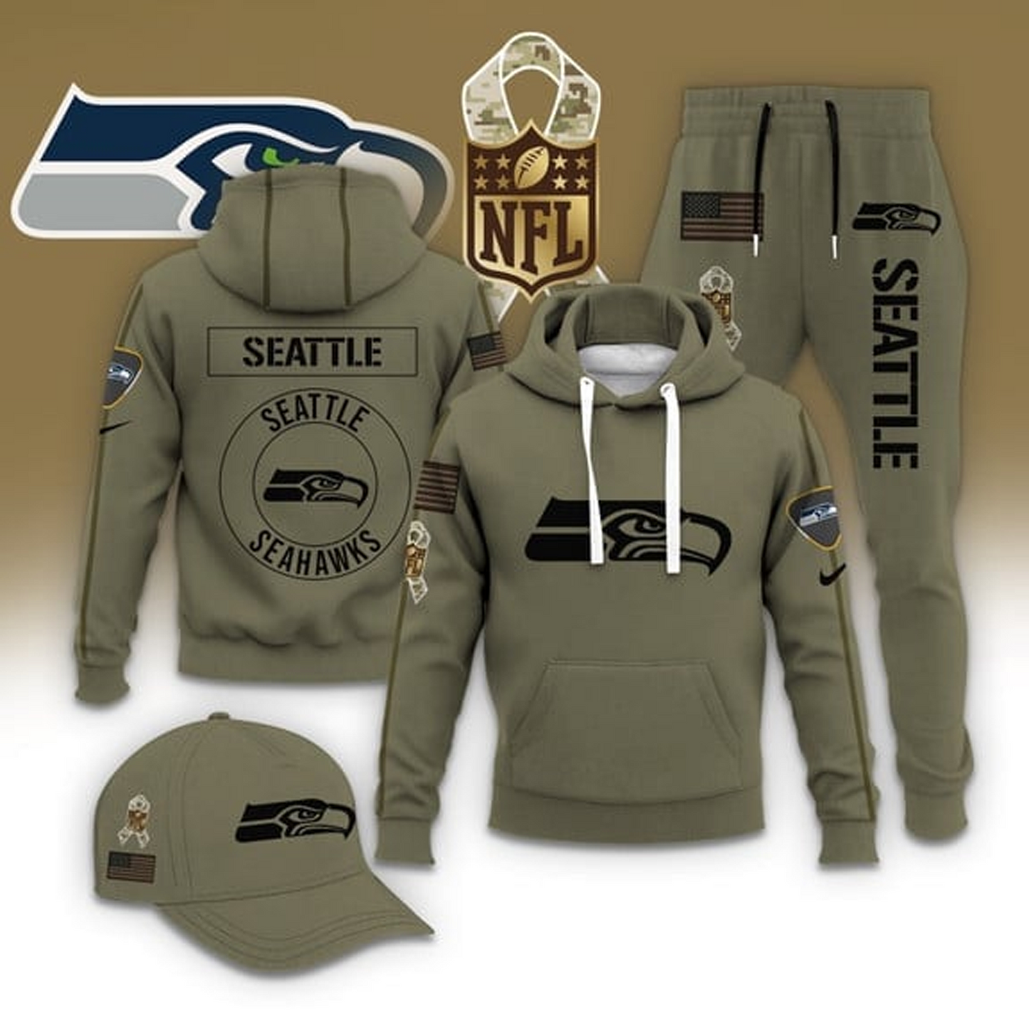 SEA X NFL Casual Outfit Set - Hoodie, Jogger, and Cap V1 NAK THUONGNH