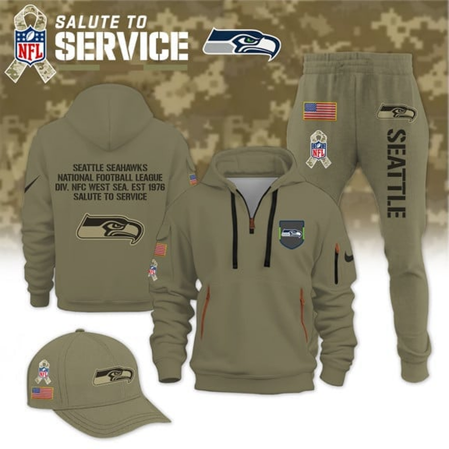 SEA X NFL Casual Outfit Set - Hoodie, Jogger, and Cap V1 NAK THUONGNH