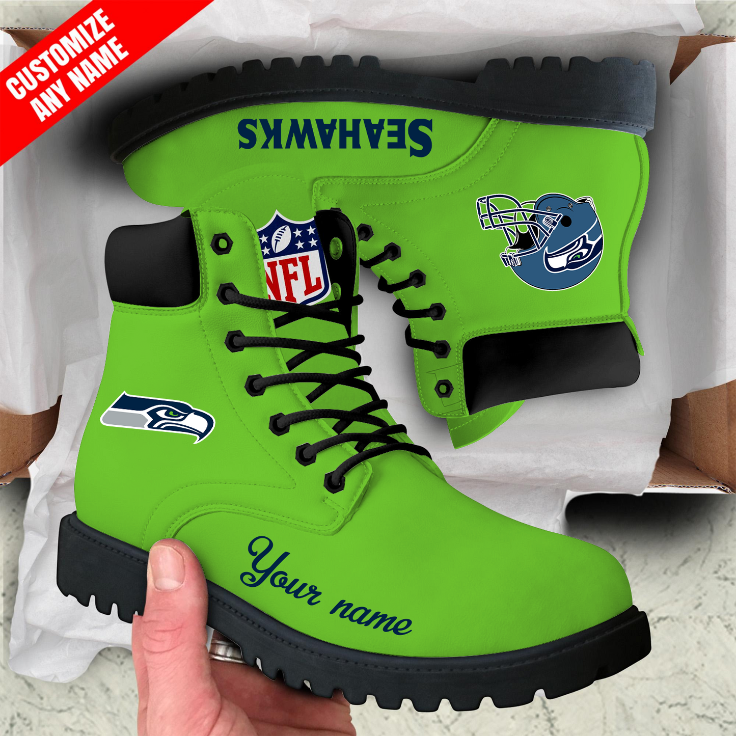 SEA x NFL Custom Leather Boots DATND TANTD
