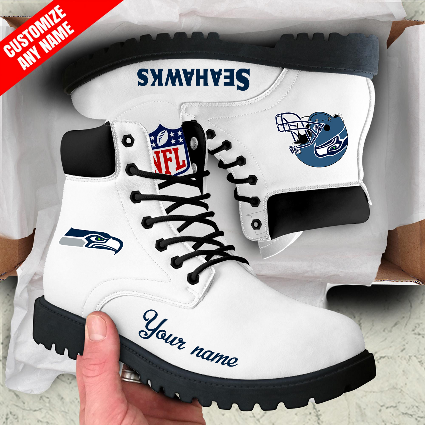 SEA x NFL Custom Leather Boots DATND TANTD