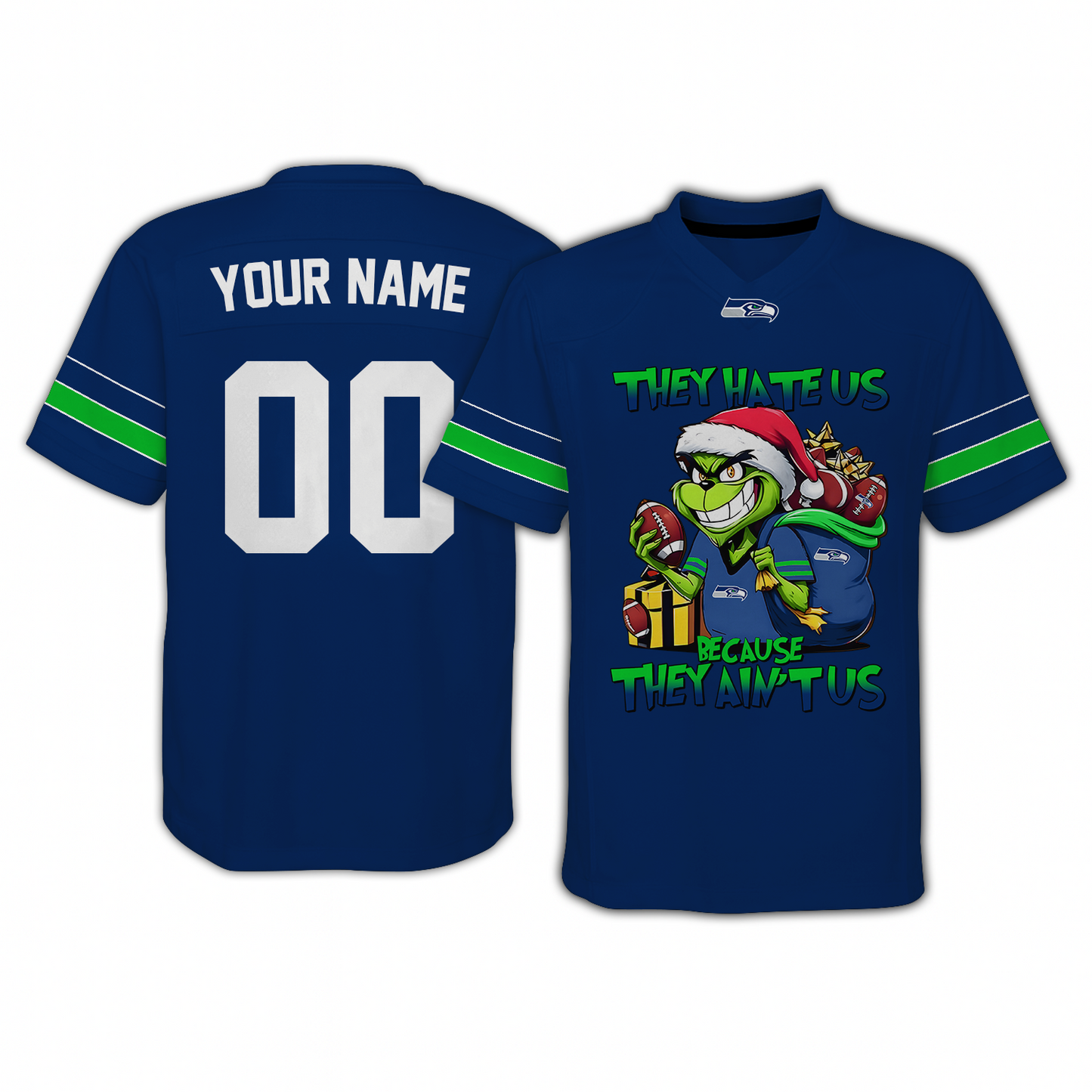 SEA x NFL They Hate Us Because They Ain't Us Grinch Christmas-V-neck Short Sleeve Jersey DatND DVT