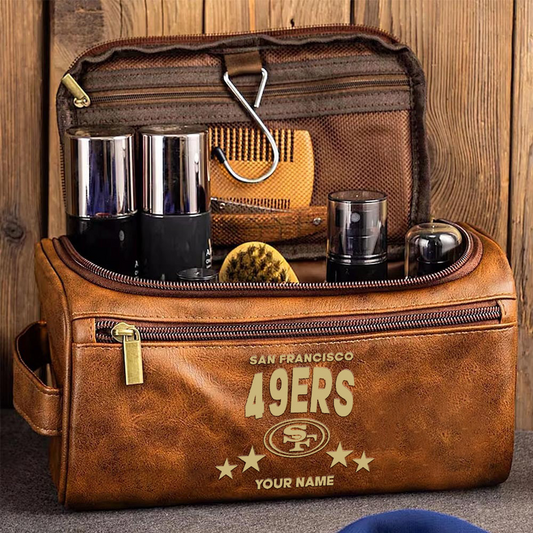SF Football Men Leather Toiletry Bag Custom Any Name DATND TANTD