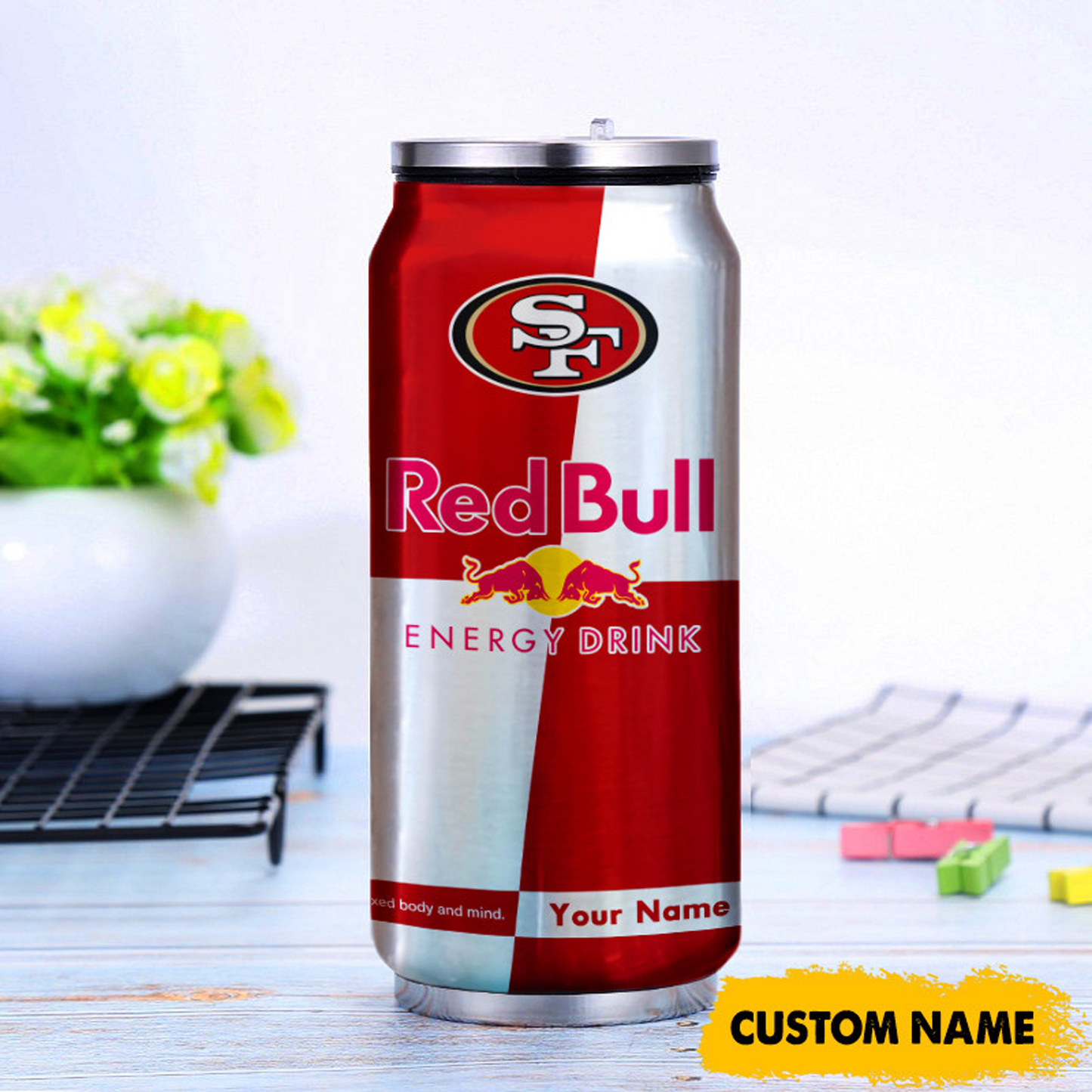 SF x NFL Mix RedB Drink Can Tumbler Custom Any Name DATND TANTD