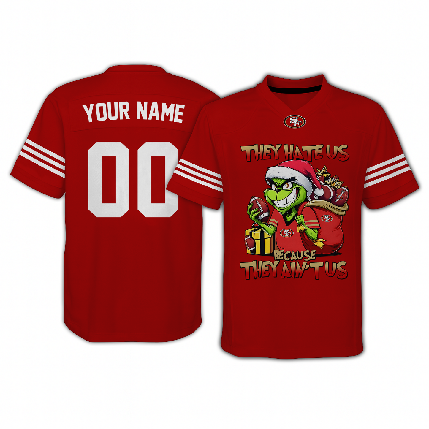 SF x NFL They Hate Us Because They Ain't Us Grinch Christmas-V-neck Short Sleeve Jersey DatND DVT
