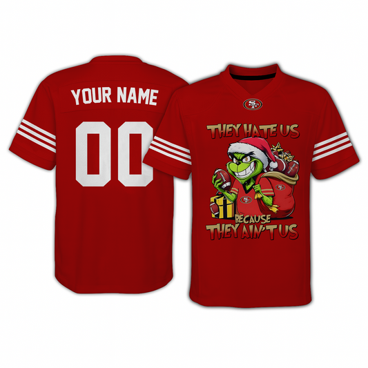 SF x NFL They Hate Us Because They Ain't Us Grinch Christmas-V-neck Short Sleeve Jersey DatND DVT