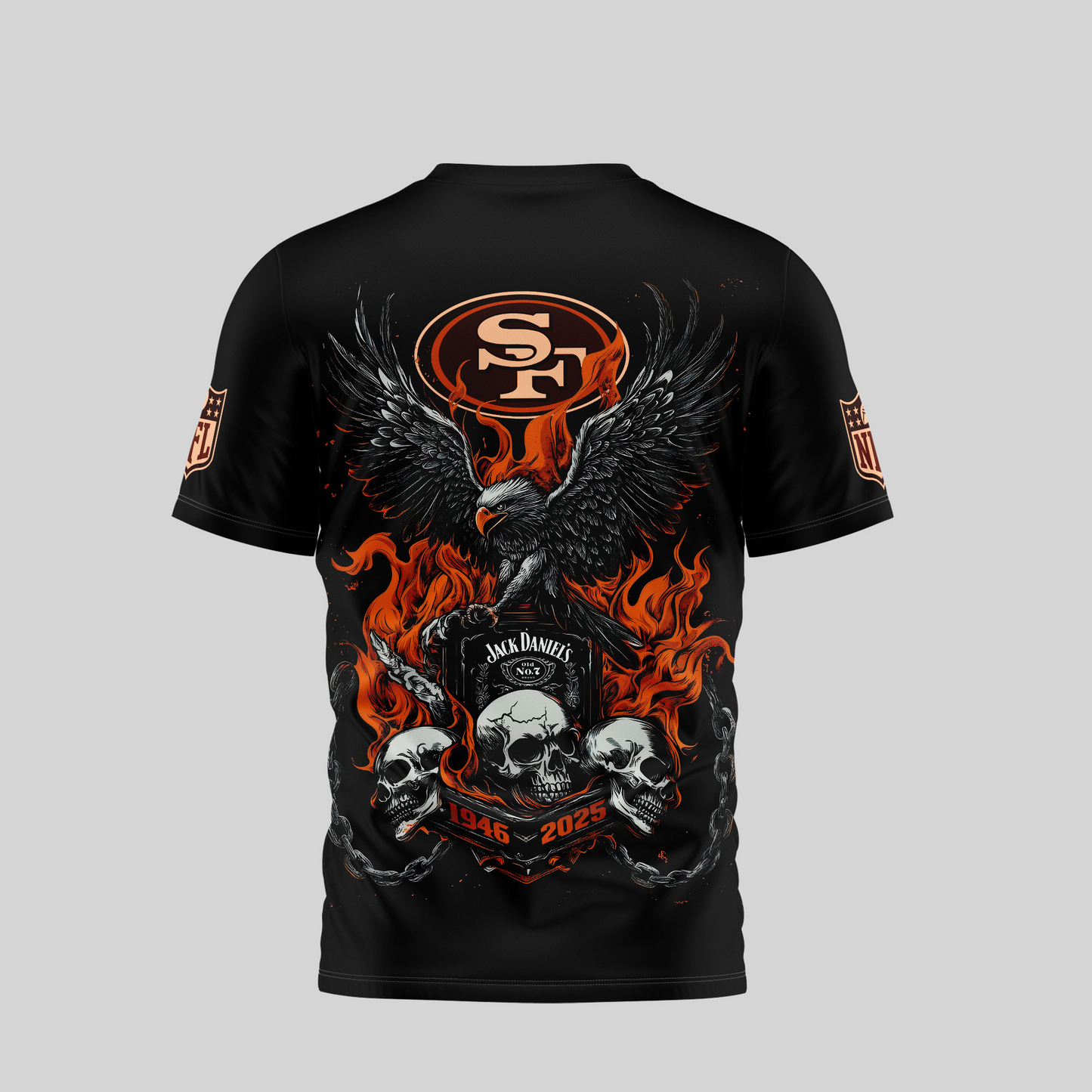 SF49 Premium NFL Flaming Eagle Skull T-Shirt DDT CTND