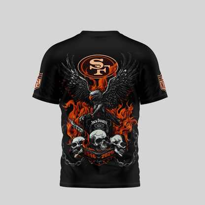 SF49 Premium NFL Flaming Eagle Skull T-Shirt DDT CTND