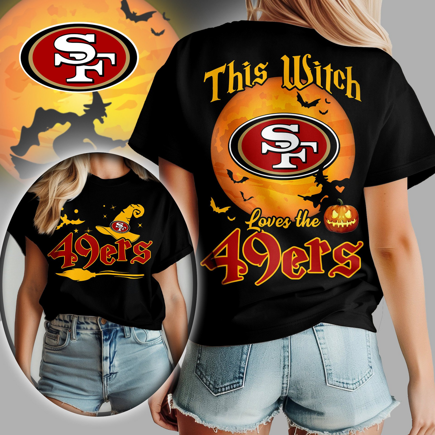 SF49 Premium NFL Halloween Witch Women Shirt DDT CTND