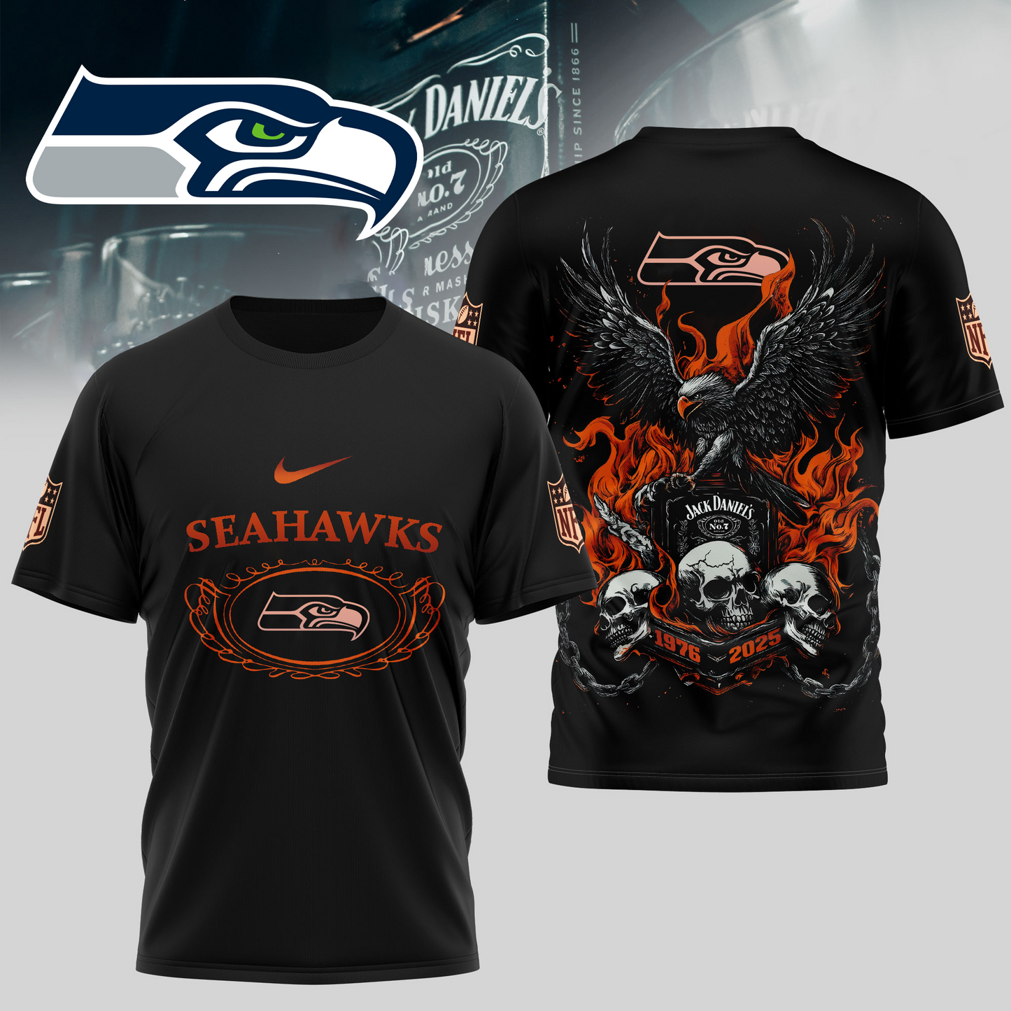 SS Premium NFL Flaming Eagle Skull T-Shirt DDT CTND