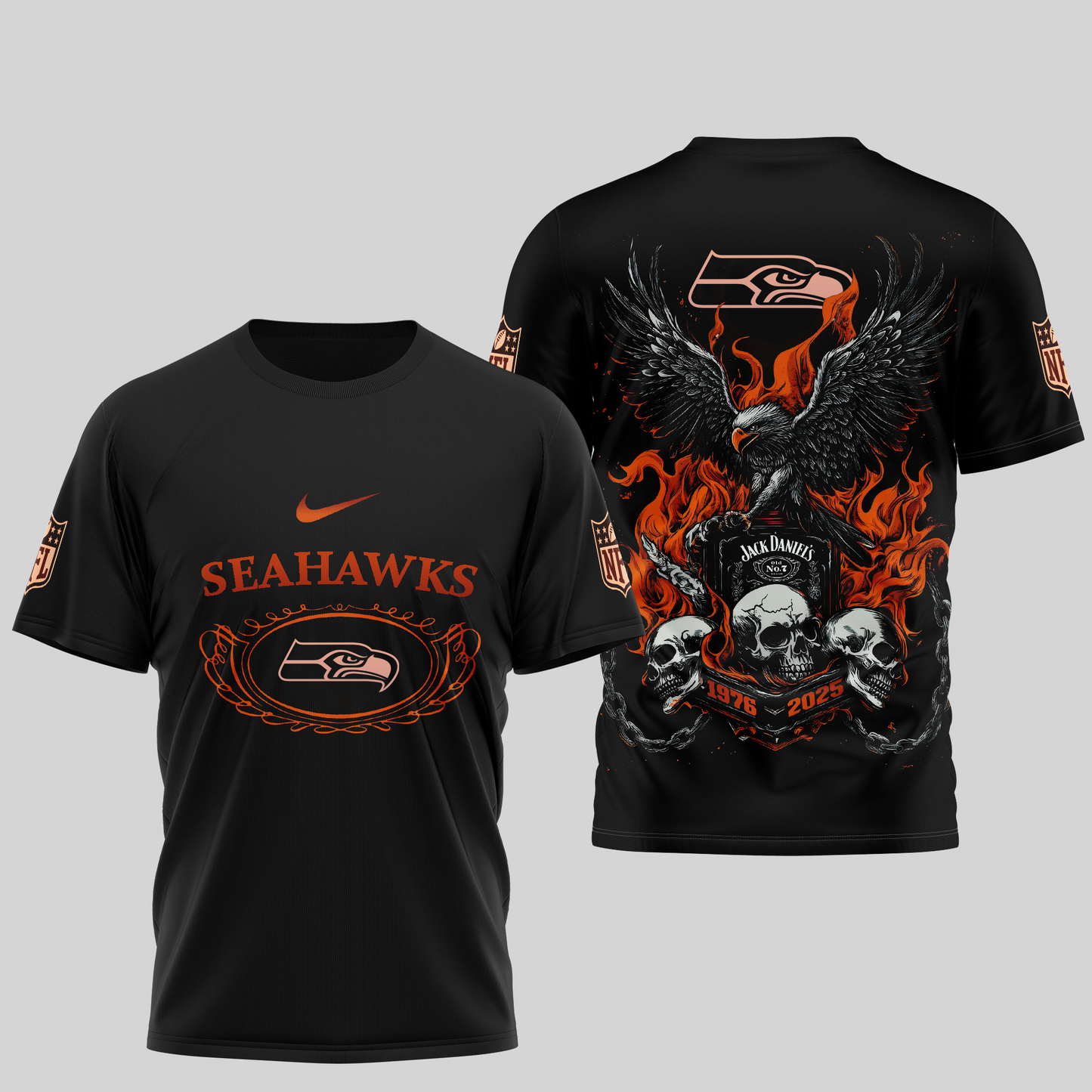 SS Premium NFL Flaming Eagle Skull T-Shirt DDT CTND