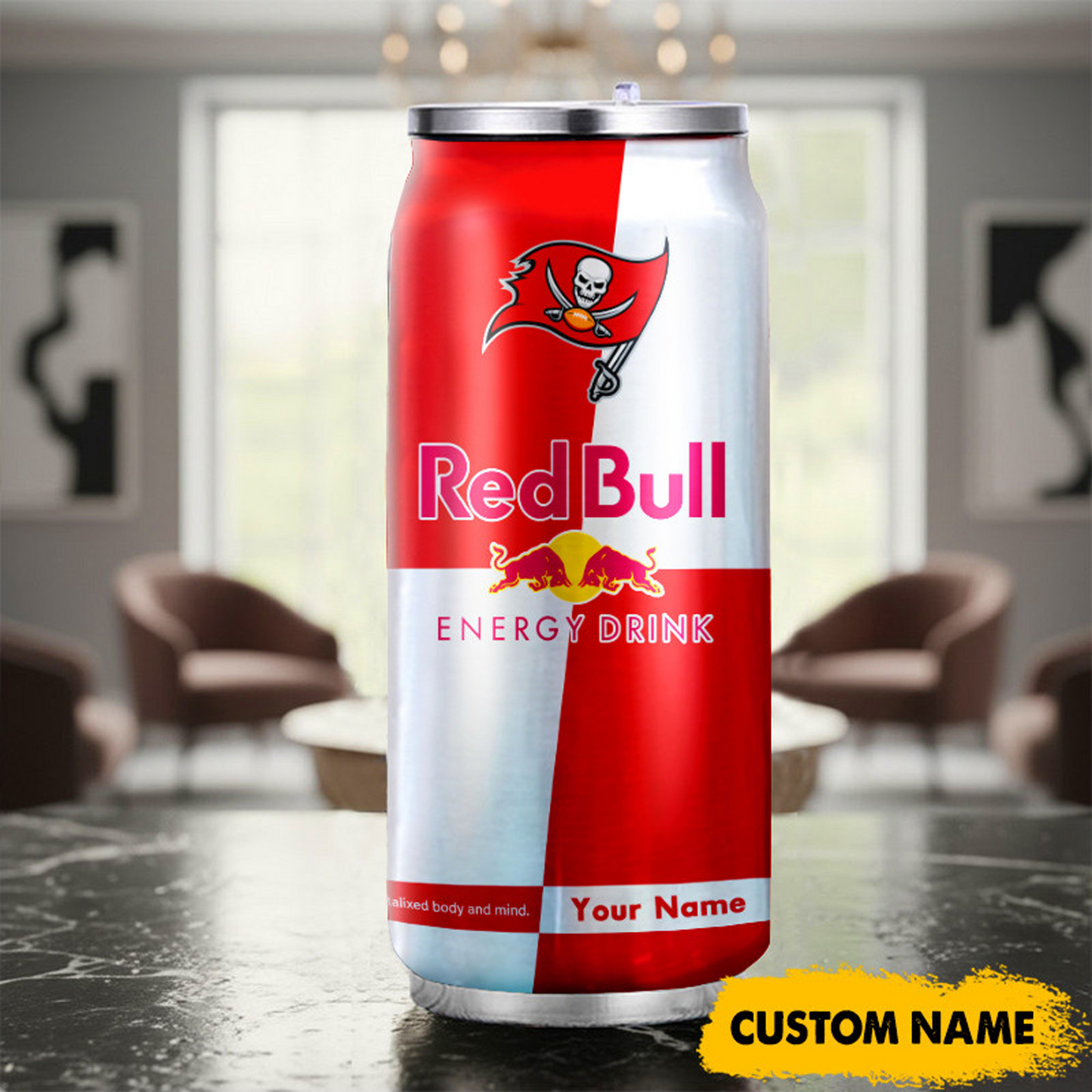 TB x NFL Mix RedB Drink Can Tumbler Custom Any Name DATND TANTD
