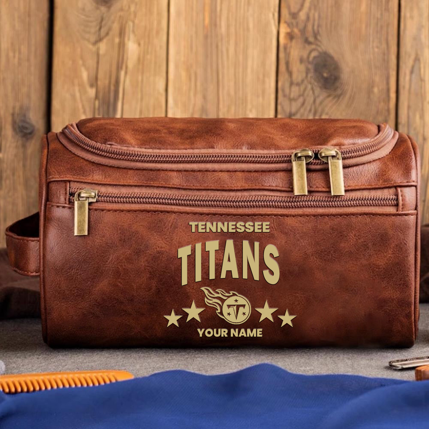 TEN Football Men Leather Toiletry Bag Custom Any Name DATND TANTD