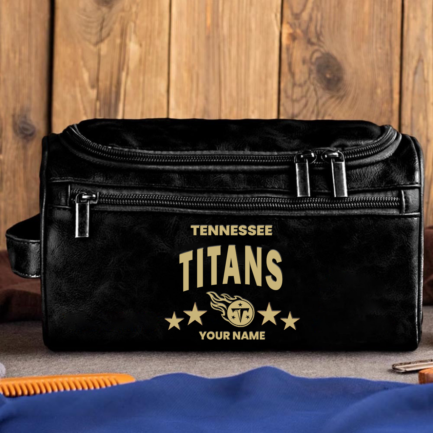 TEN Football Men Leather Toiletry Bag Custom Any Name DATND TANTD