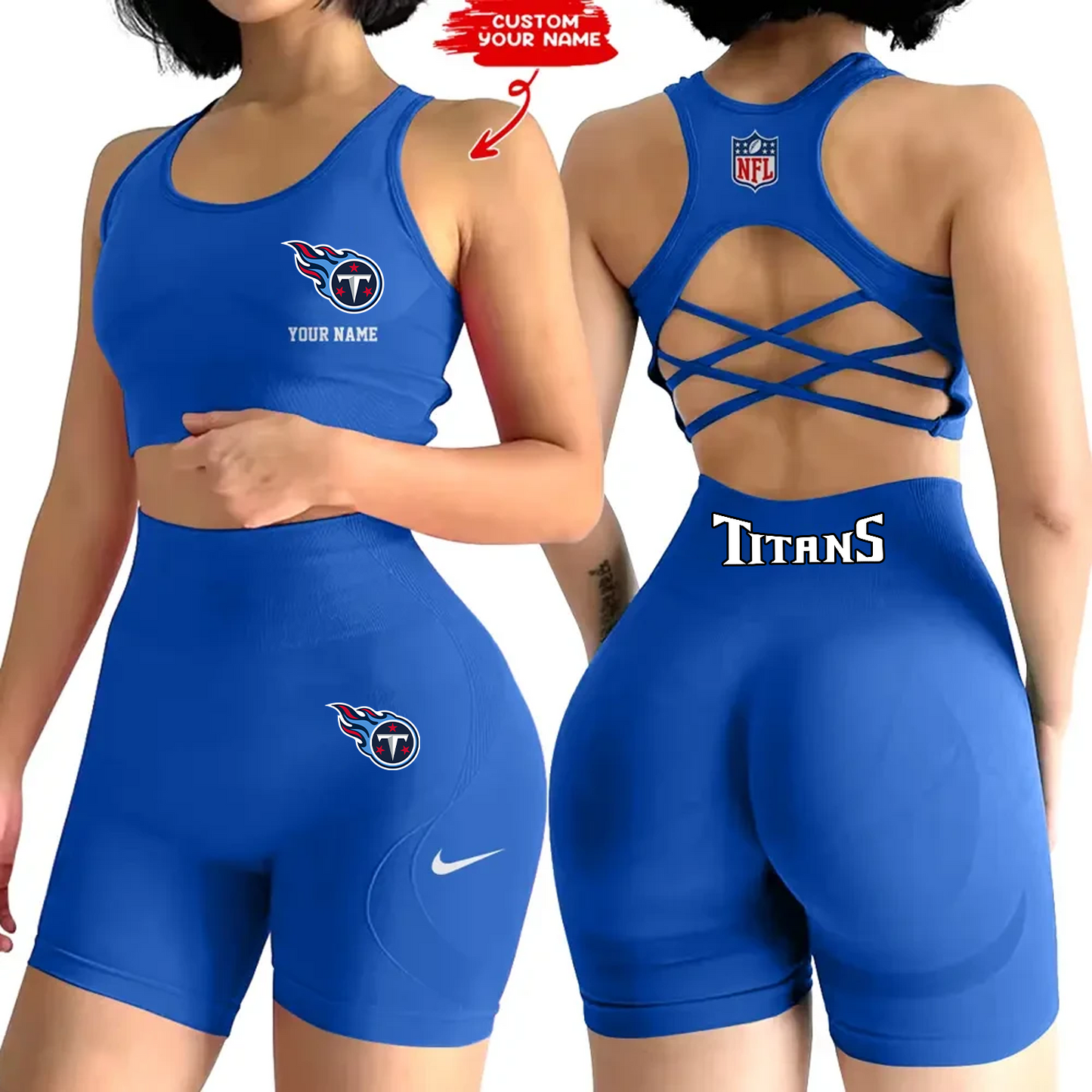 TEN x NFL 2-PCS Women's Seamless Yoga Set Sexy Sport Bra High Waist Sports Shorts DATND TANTD