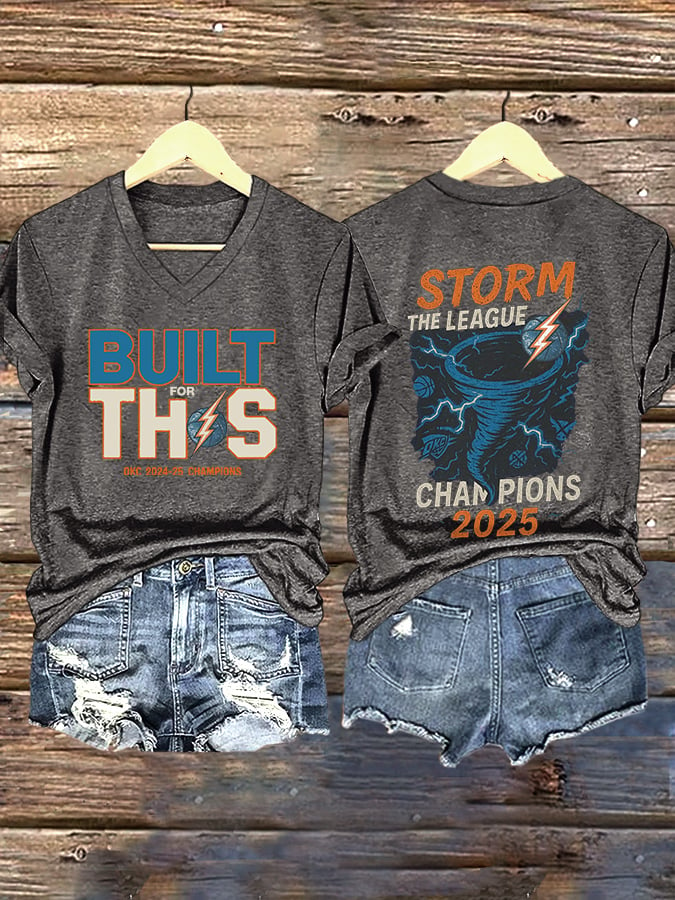 V-Neck Retro Built For This 2024-25 Champions Tornado Storm The League Champions 2025 Print T-Shirt DDT NTL