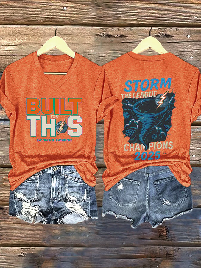 V-Neck Retro Built For This 2024-25 Champions Tornado Storm The League Champions 2025 Print T-Shirt DDT NTL