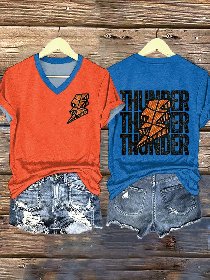 V-Neck Retro Double-Sided Color Block Oklahoma Basketball 2025 Champions Print T-Shirt DDT NTL