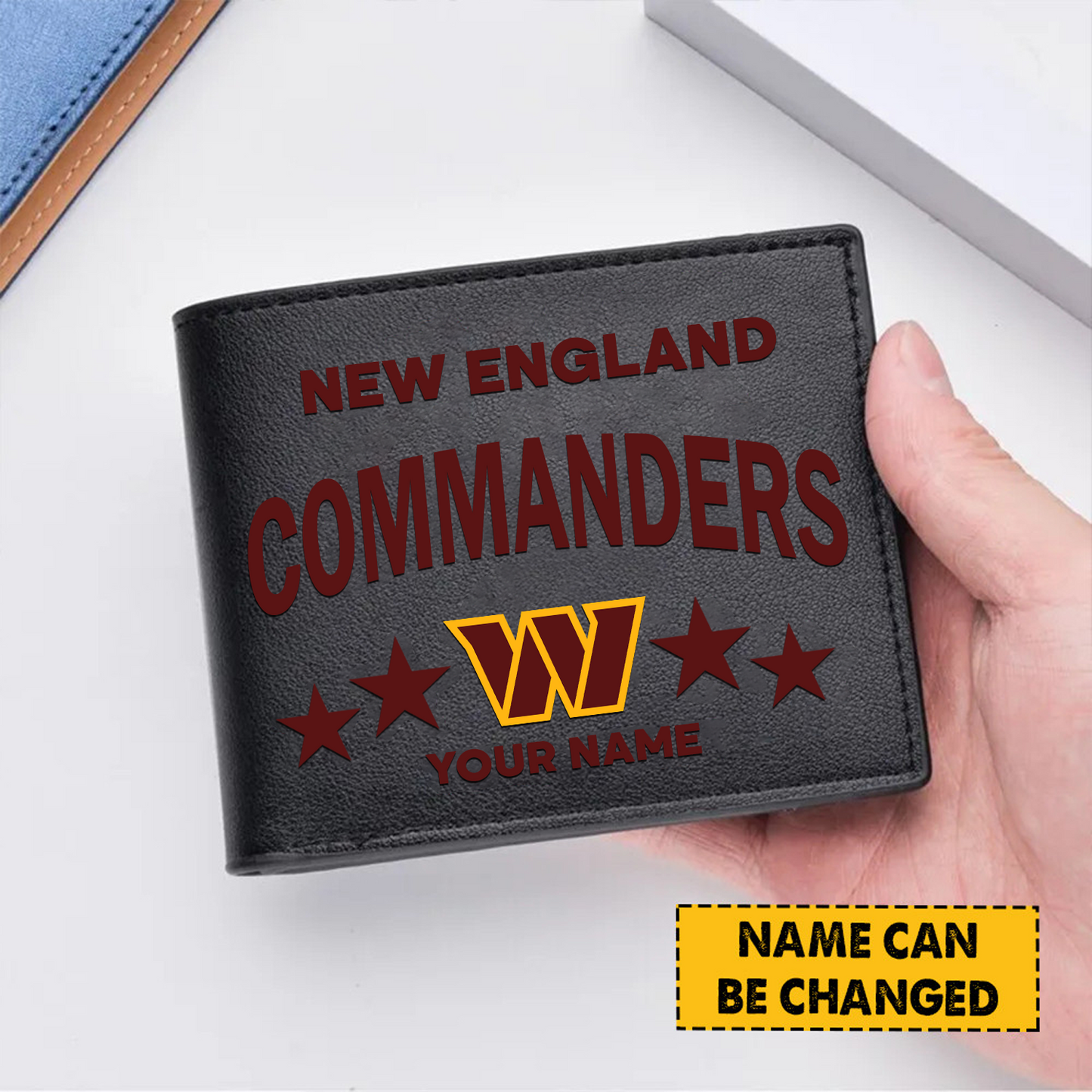 WAS Football Leather Man Black Brown Wallet Personalized Any Name DATND TANTD