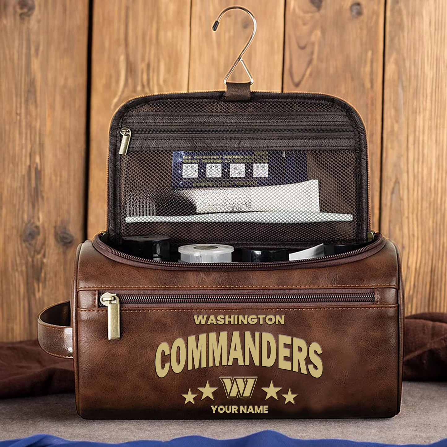 WAS Football Men Leather Toiletry Bag Custom Any Name DATND TANTD