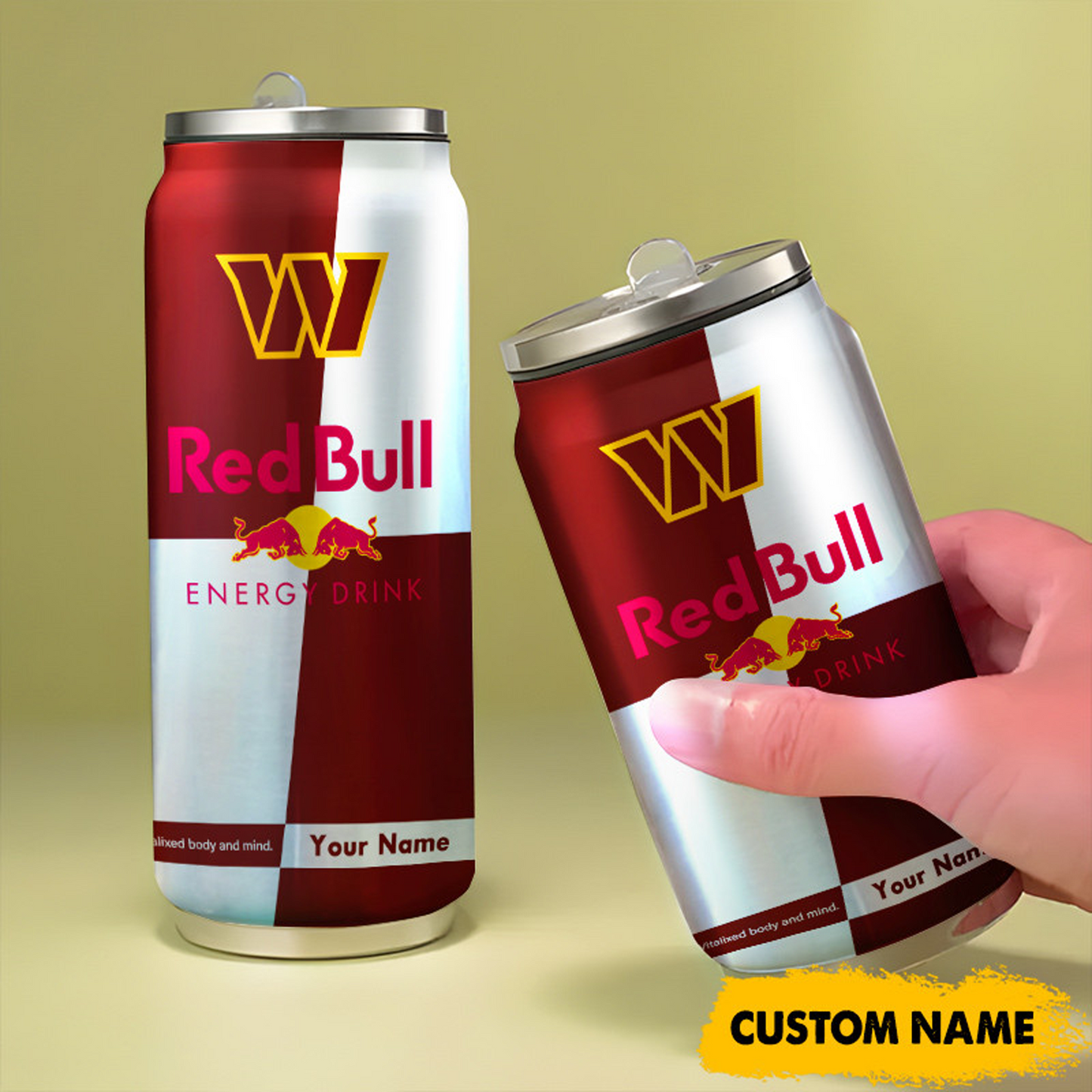 WAS x NFL Mix RedB Drink Can Tumbler Custom Any Name DATND TANTD