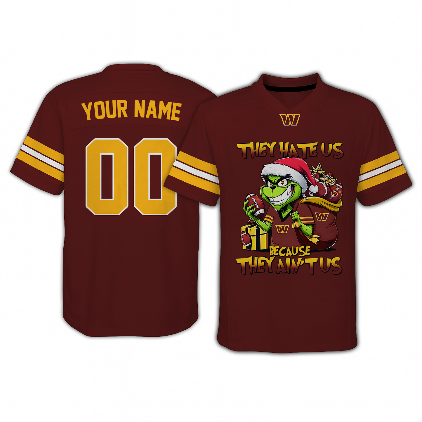 WAS x NFL They Hate Us Because They Ain't Us Grinch Christmas-V-neck Short Sleeve Jersey DatND DVT