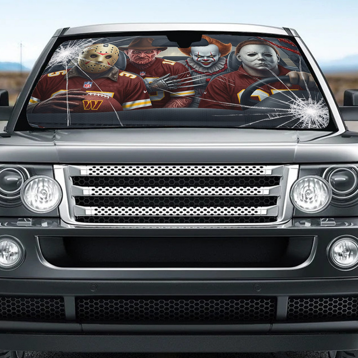 WC x NFL Horror Car Sunshade For Fan DDT CTND