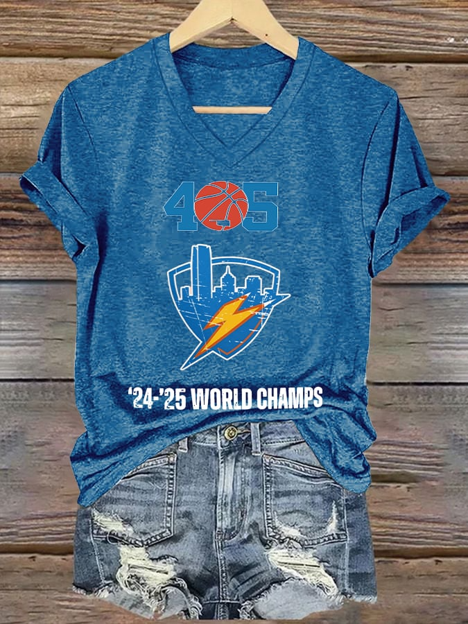 Women's 405 Basketball World Champs Print V Neck T-shirt DDT NTL