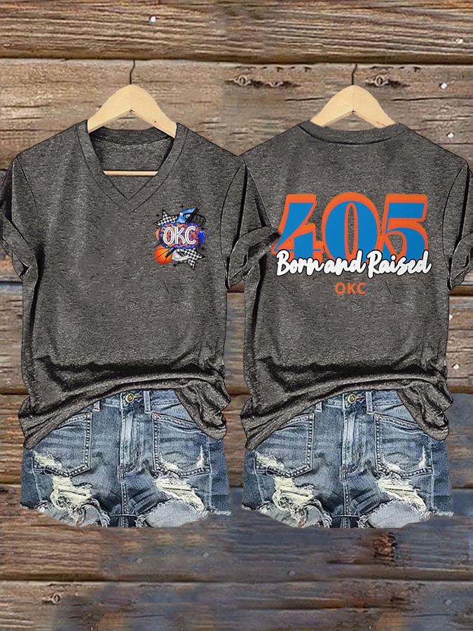 Women's 405 Born And Raised Print V Neck T-shirt DDT NTL