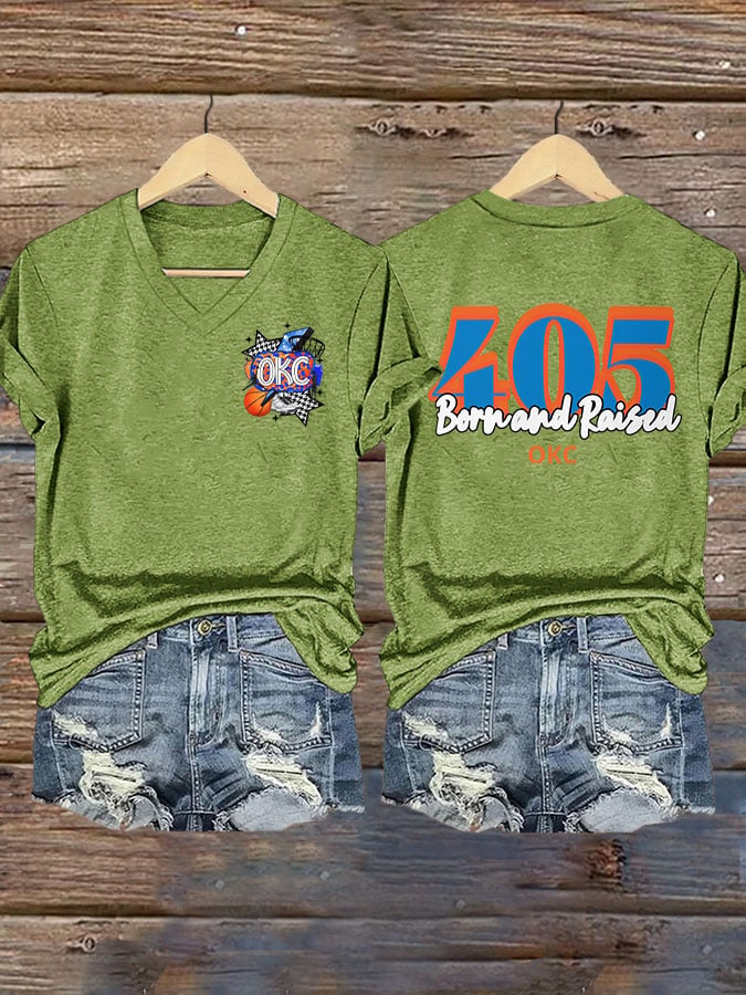 Women's 405 Born And Raised Print V Neck T-shirt DDT NTL