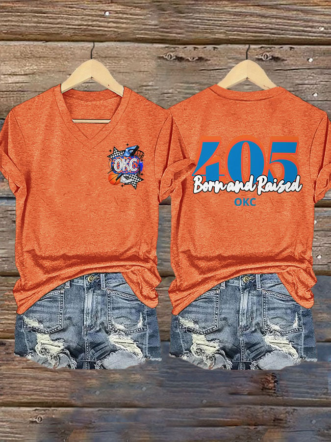 Women's 405 Born And Raised Print V Neck T-shirt DDT NTL