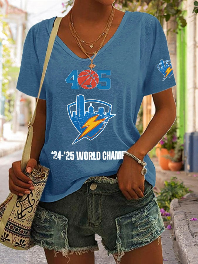 Women's Ballin' In The 405 Print V Neck Casual T-Shirt DDT NTL