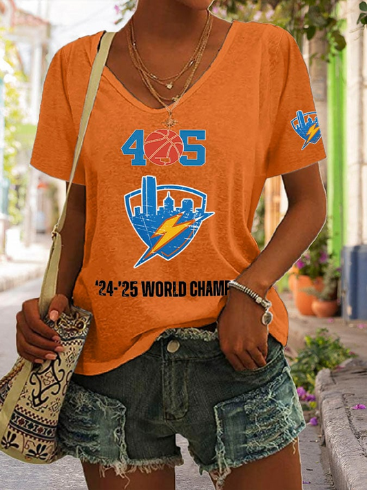 Women's Ballin' In The 405 Print V Neck Casual T-Shirt DDT NTL