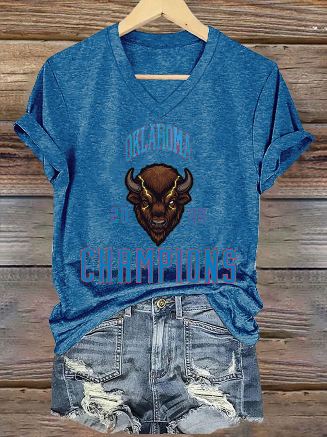 Women's Basketball Champion Print V Neck T-shirt DDT NTL