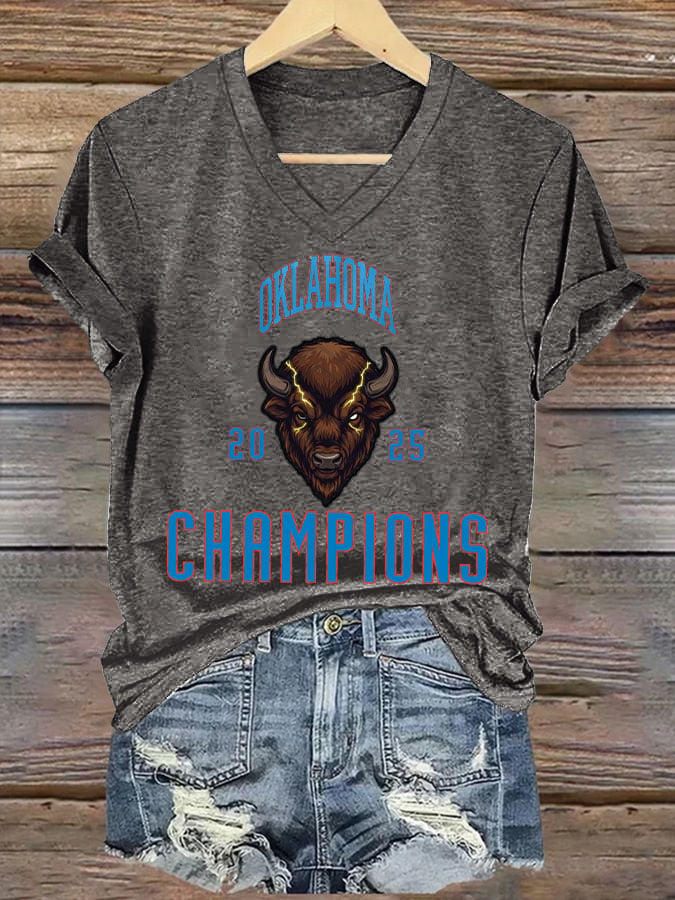 Women's Basketball Champion Print V Neck T-shirt DDT NTL