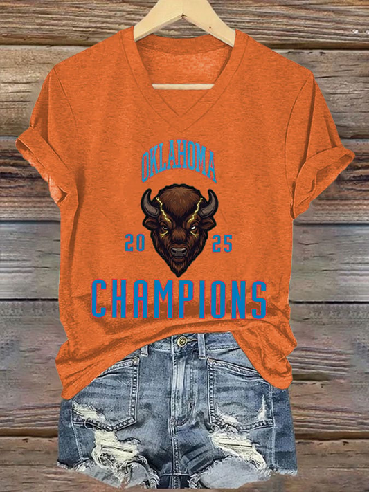 Women's Basketball Champion Print V Neck T-shirt DDT NTL