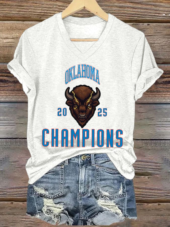 Women's Basketball Champion Print V Neck T-shirt DDT NTL