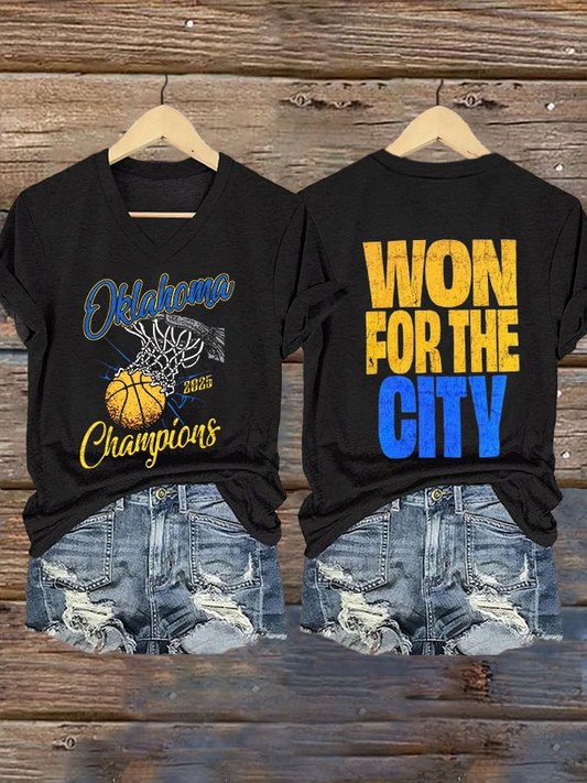 Women's Basketball Print V-Neck T-Shirt DDT NTL