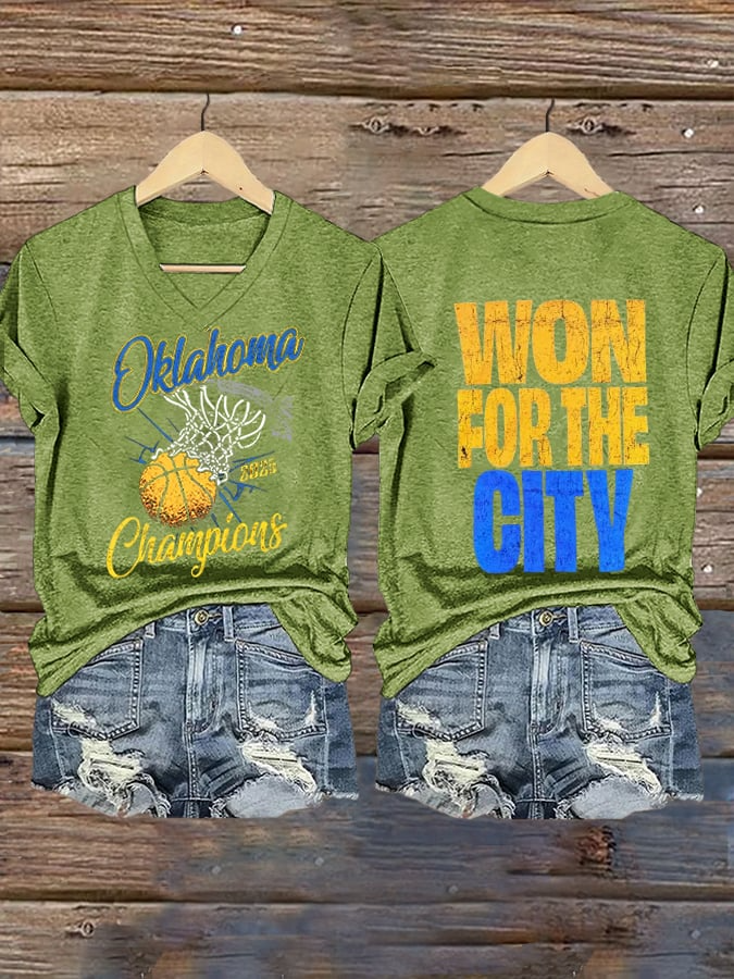 Women's Basketball Print V-Neck T-Shirt DDT NTL