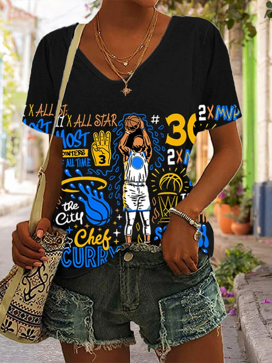 Women's Basketball Print V13 V-Neck T-Shirt DDT NTL